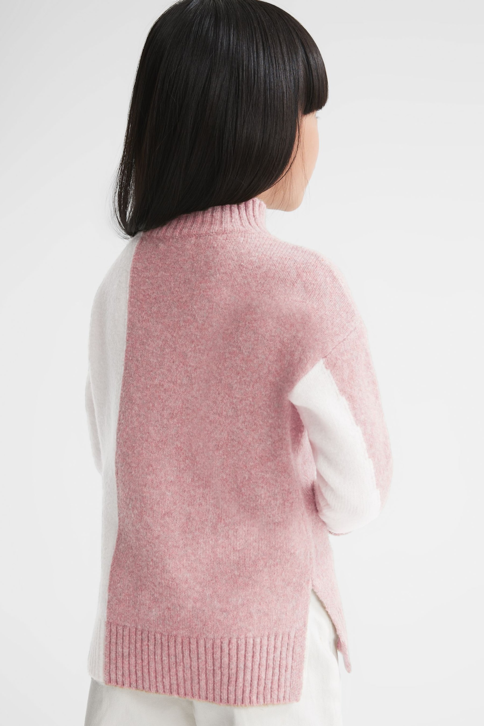 Reiss Pink/White Gaia Junior Colour Block Wool Blend Jumper - Image 5 of 6