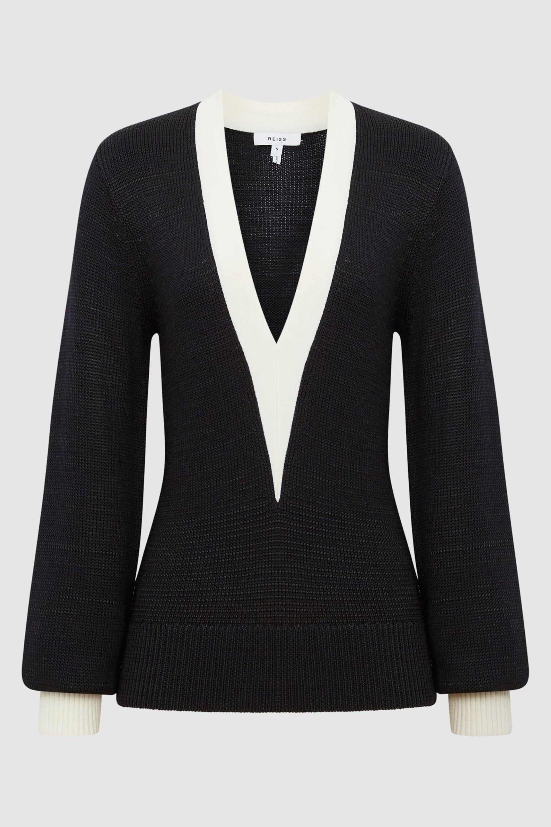 Reiss Black Talitha Contrast Trim Knitted Jumper - Image 2 of 5