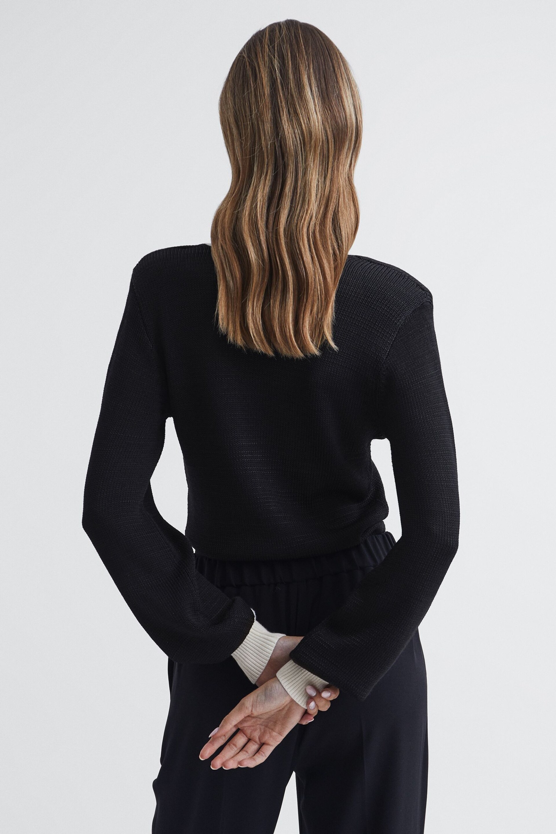 Reiss Black Talitha Contrast Trim Knitted Jumper - Image 5 of 5
