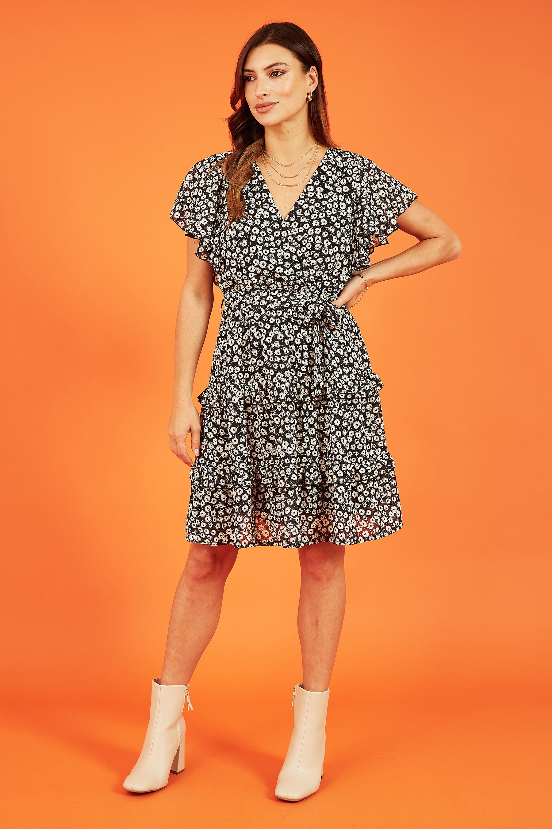Black wrap skater dress store