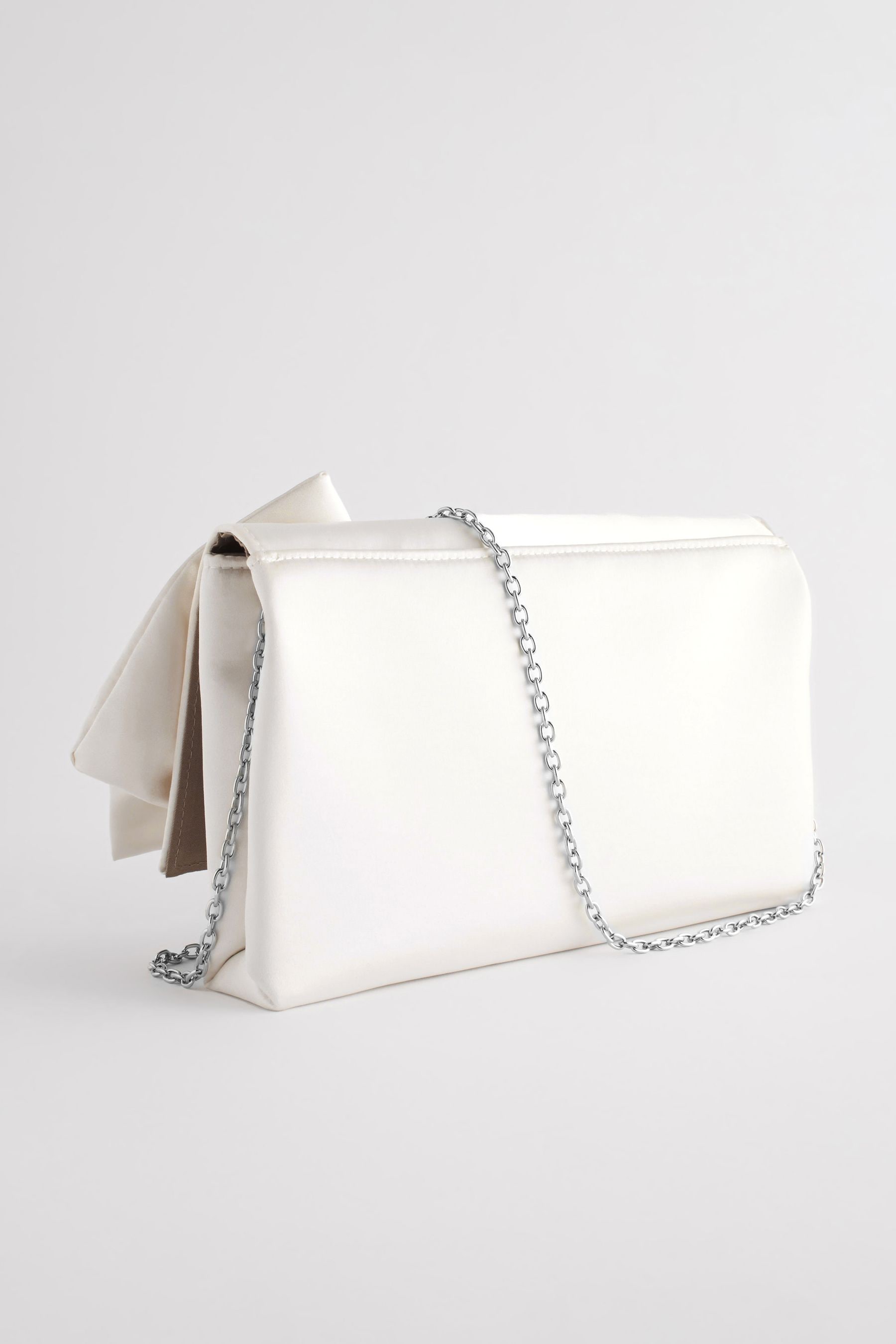 Buy Bone White Satin Bow Clutch Bag from Next Luxembourg