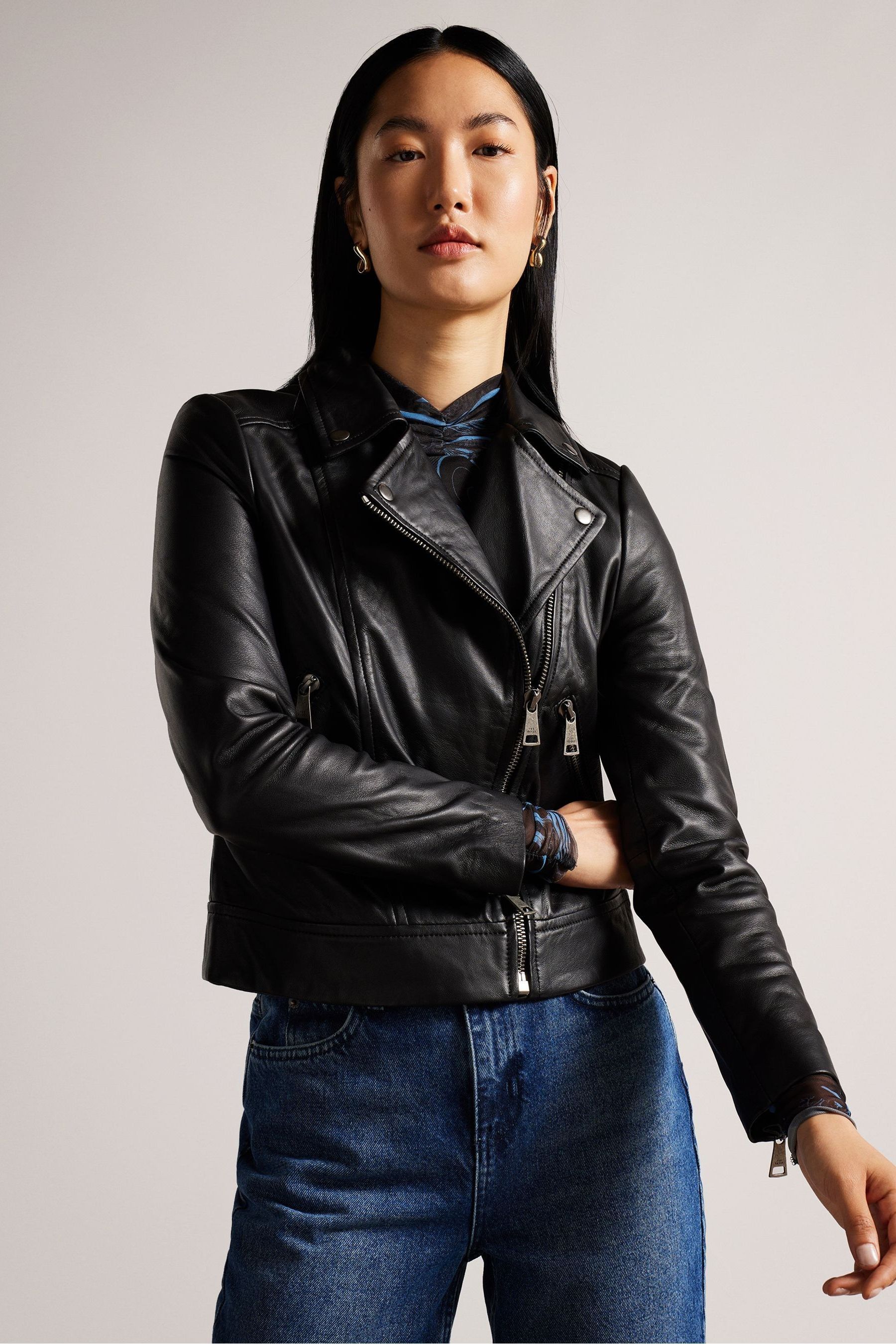 Buy Ted Baker Black Ellaar Fitted Leather Biker Jacket from Next Luxembourg