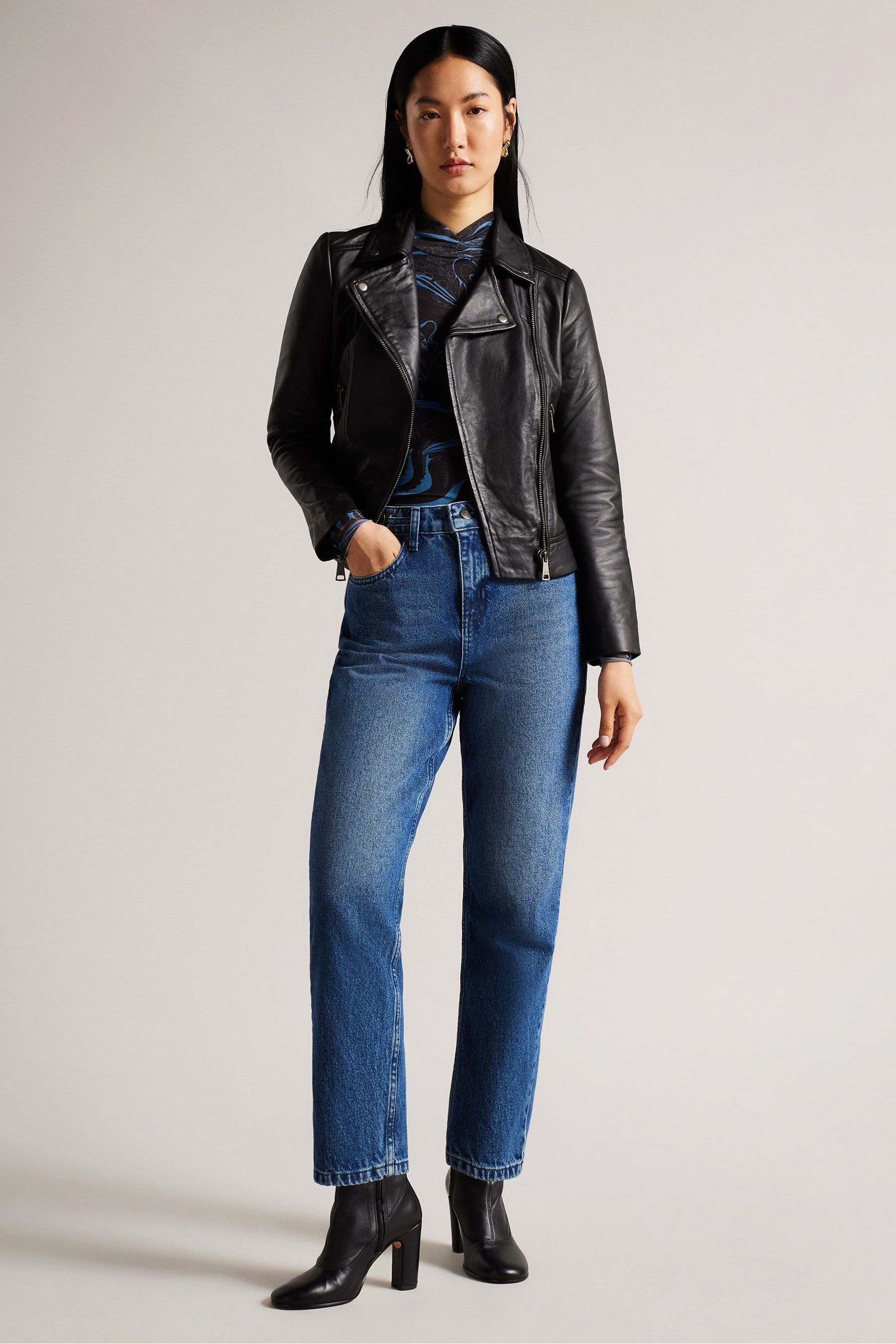 Buy Ted Baker Black Ellaar Fitted Leather Biker Jacket from Next Luxembourg