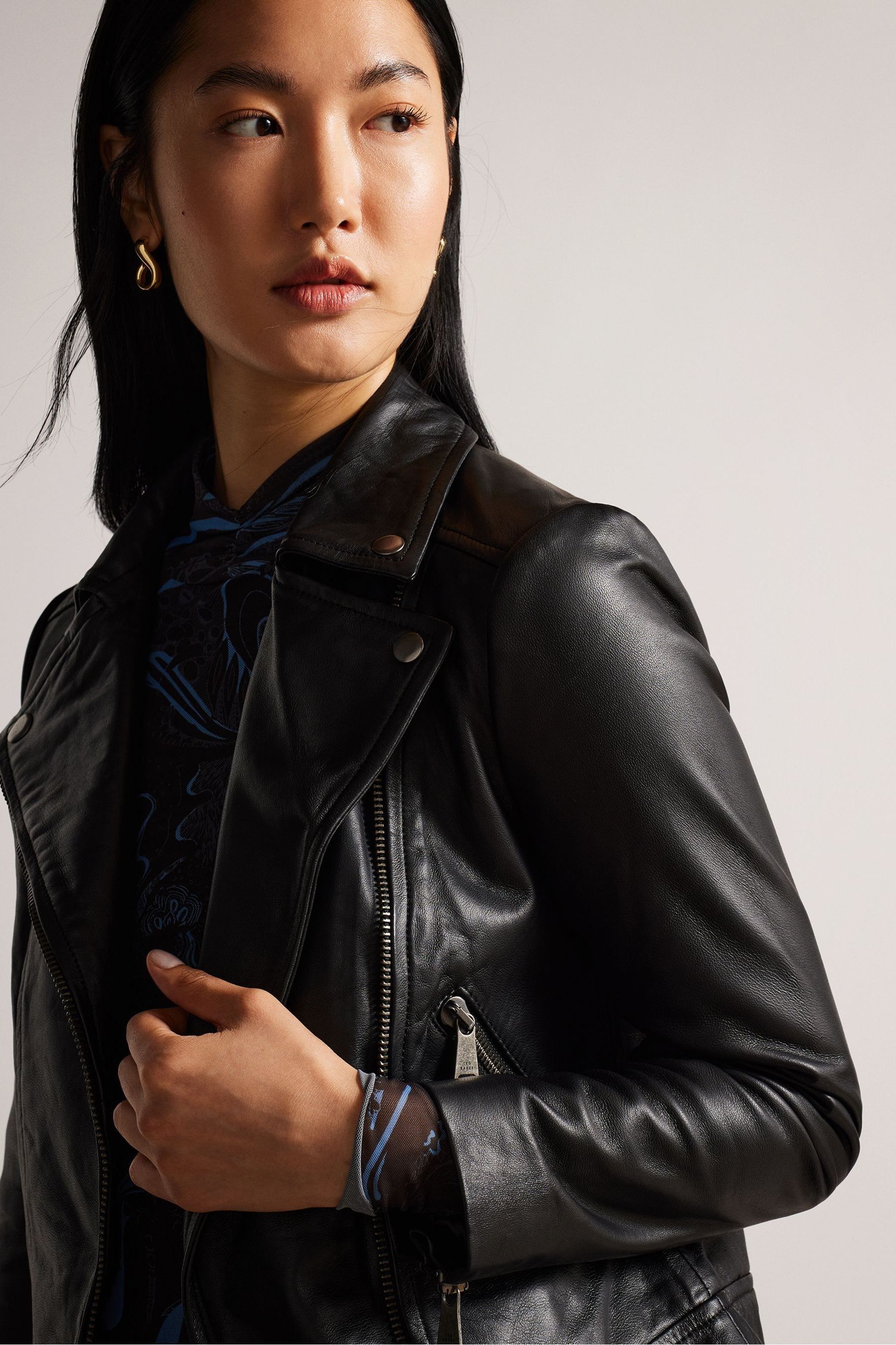 Buy Ted Baker Black Ellaar Fitted Leather Biker Jacket from Next Luxembourg