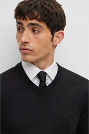 BOSS Black V-Neck Tonal Logo Wool Jumper - Image 3 of 5