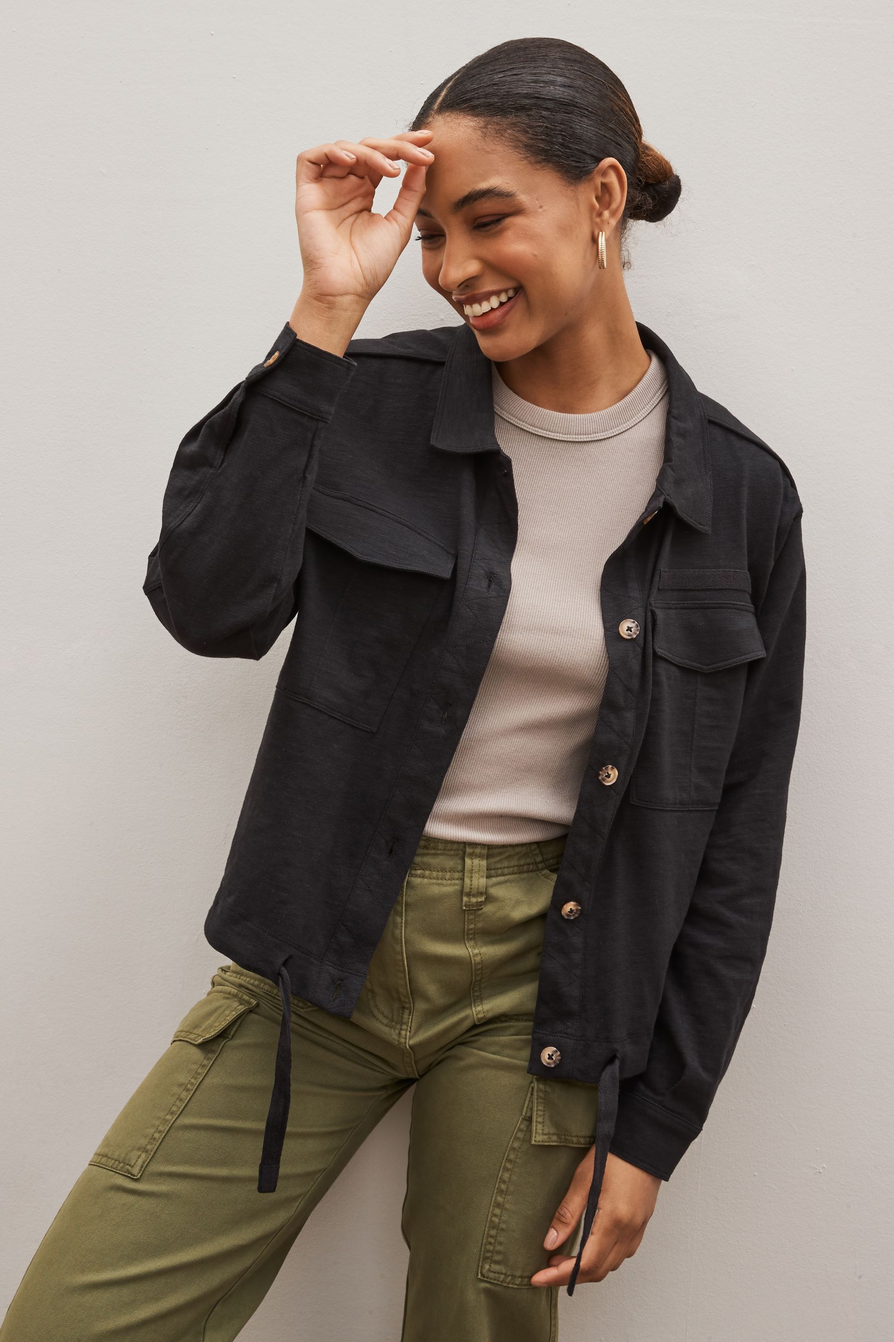 Buy Black Lightweight Jersey Relaxed Utility Shacket Summer Jacket from Next Luxembourg