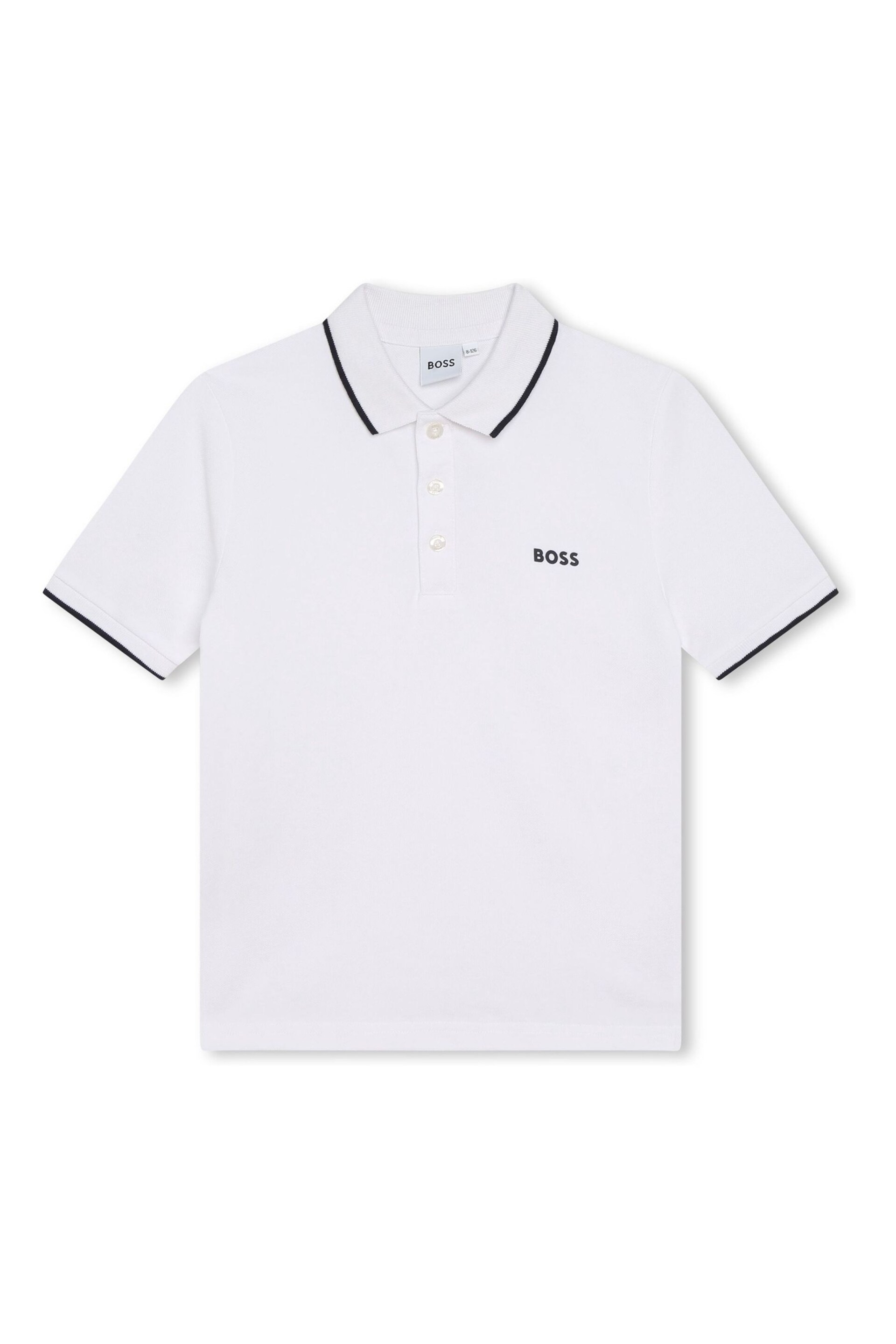 BOSS White Short Sleeved Logo Polo Shirt - Image 4 of 6