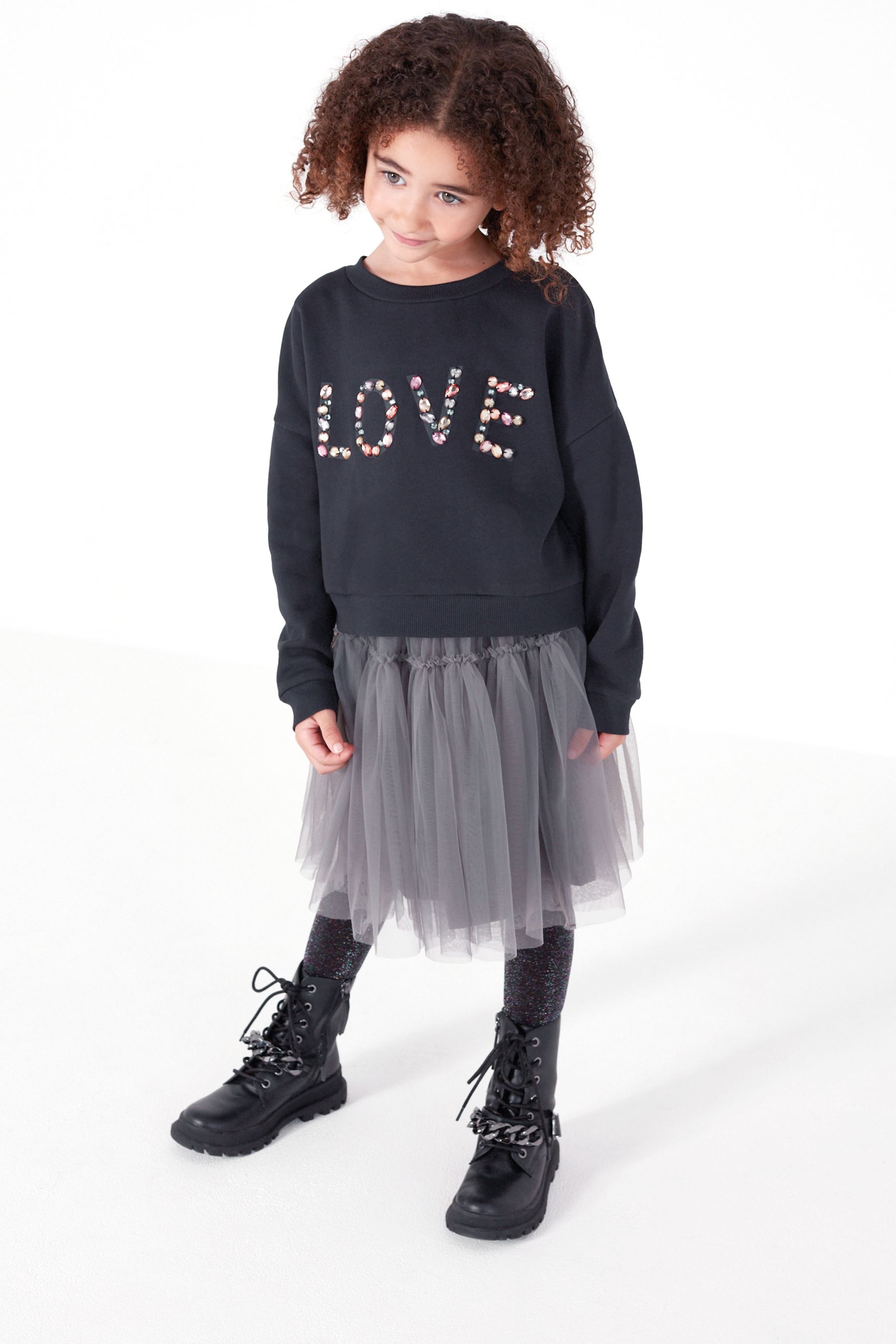 Acheter Noir Ensemble sweat et jupe en tulle en tulle 3 16 ans from Next Luxembourg