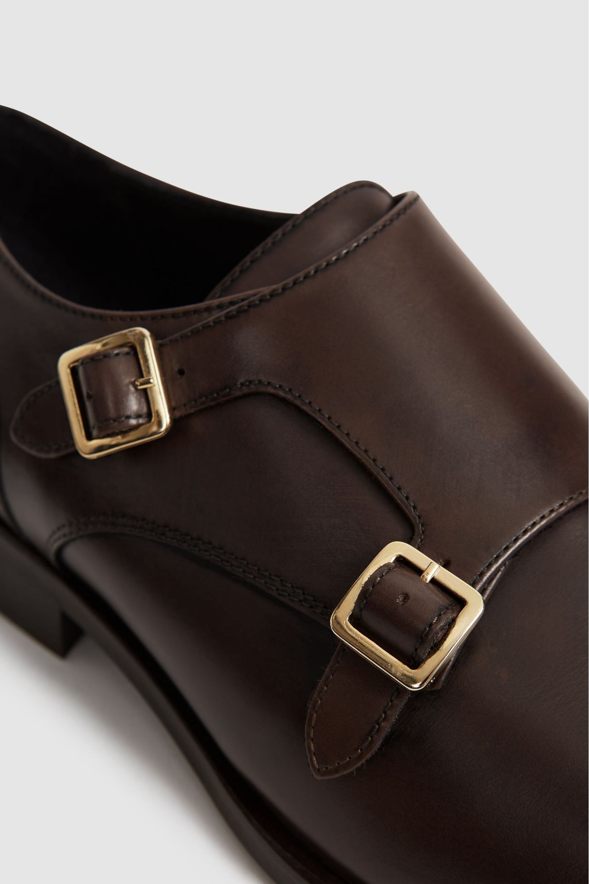 Reiss Brown Rivington Leather Monk Strap Shoes - Image 5 of 6
