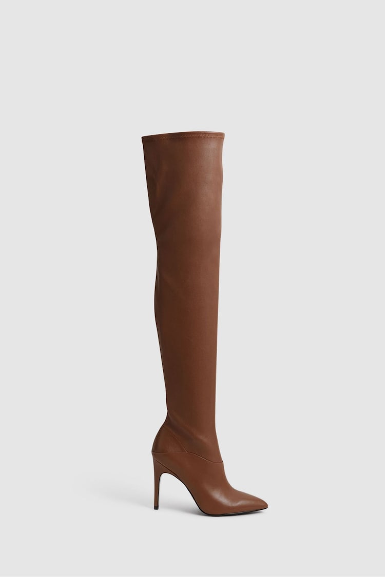 Reiss Tan Caia Over The Knee Leather Boots - Image 1 of 5