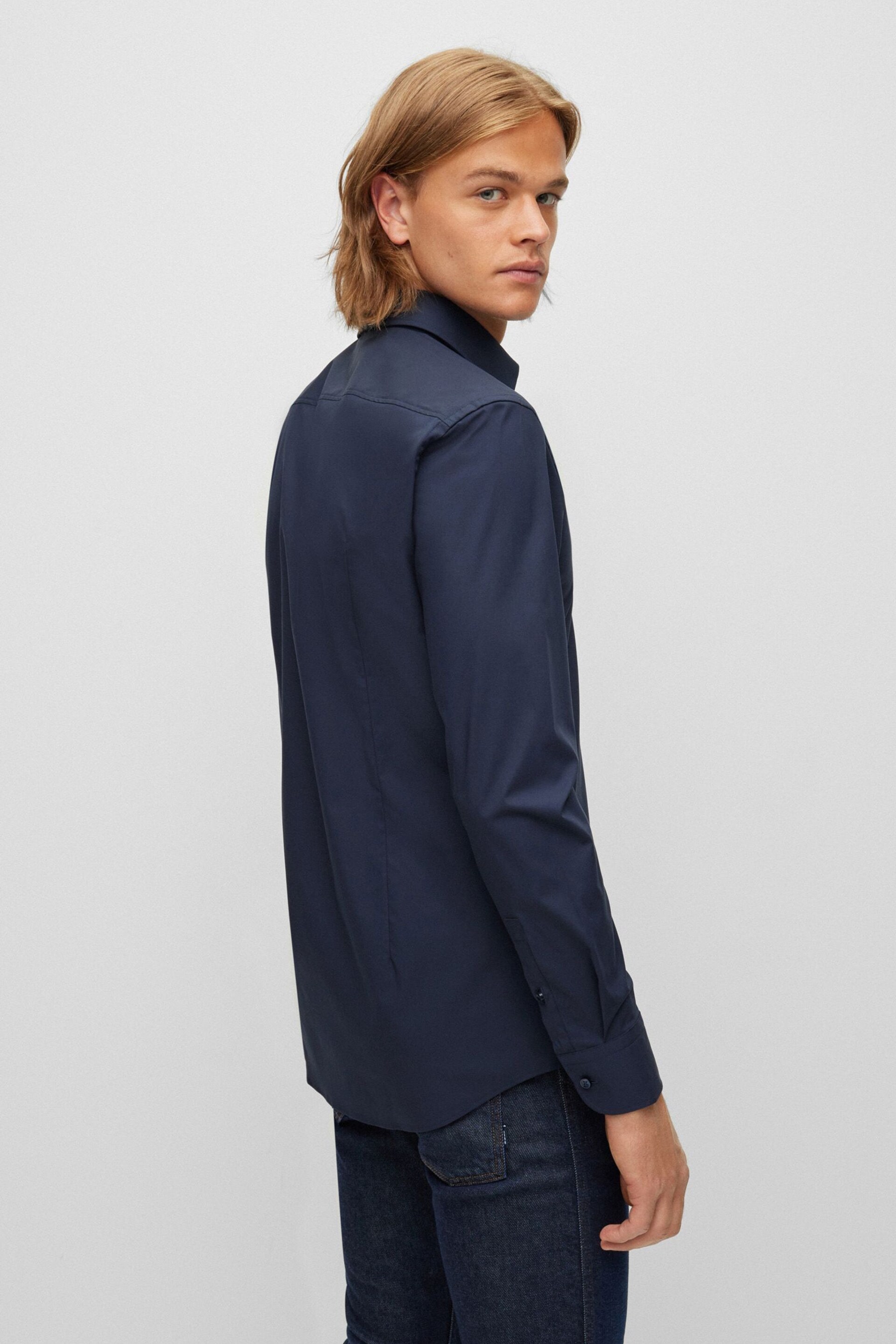 BOSS Dark Blue Slim Fit Shirt - Image 2 of 5