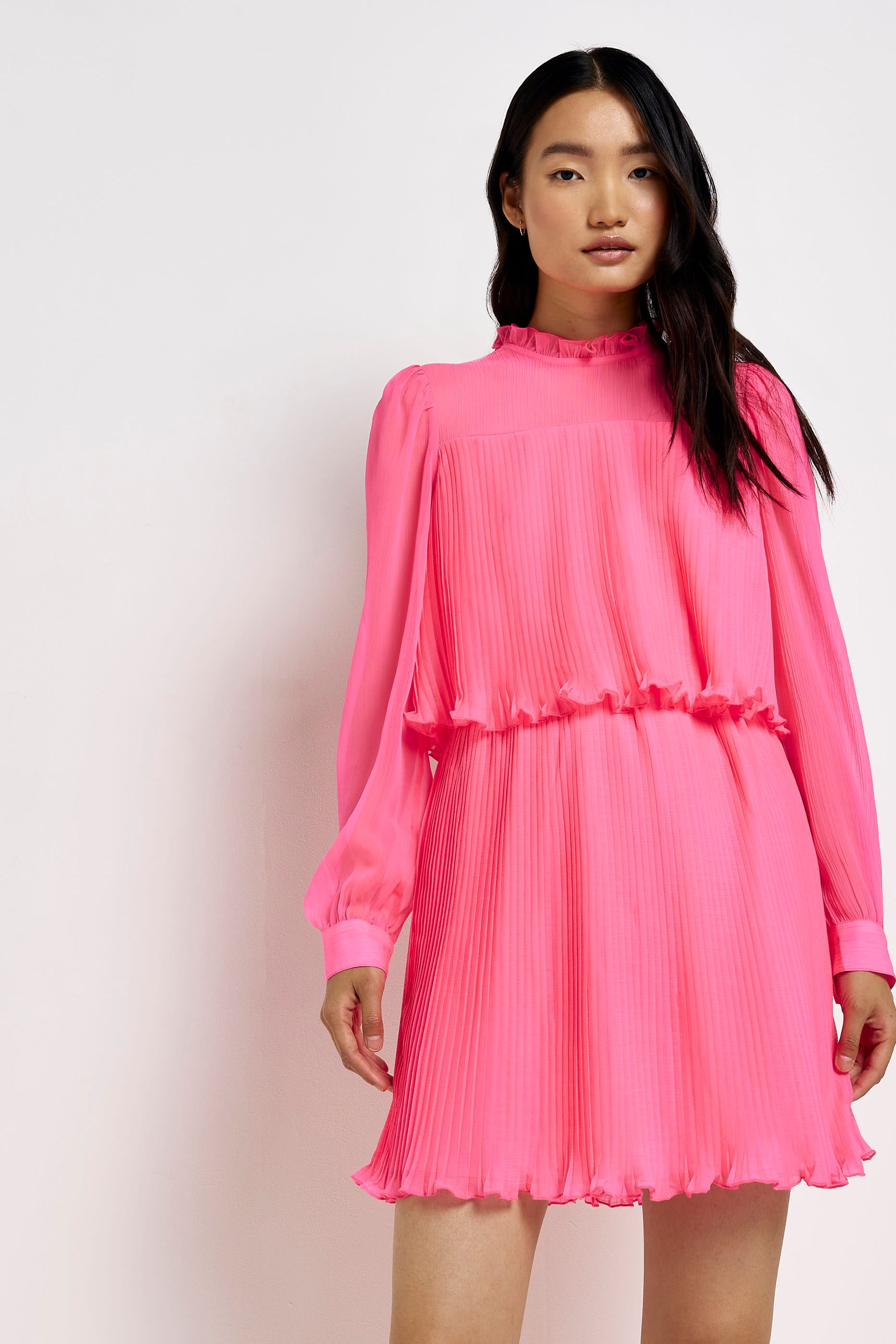 Buy River Island Pink Pleated Mini Dress from Next Luxembourg