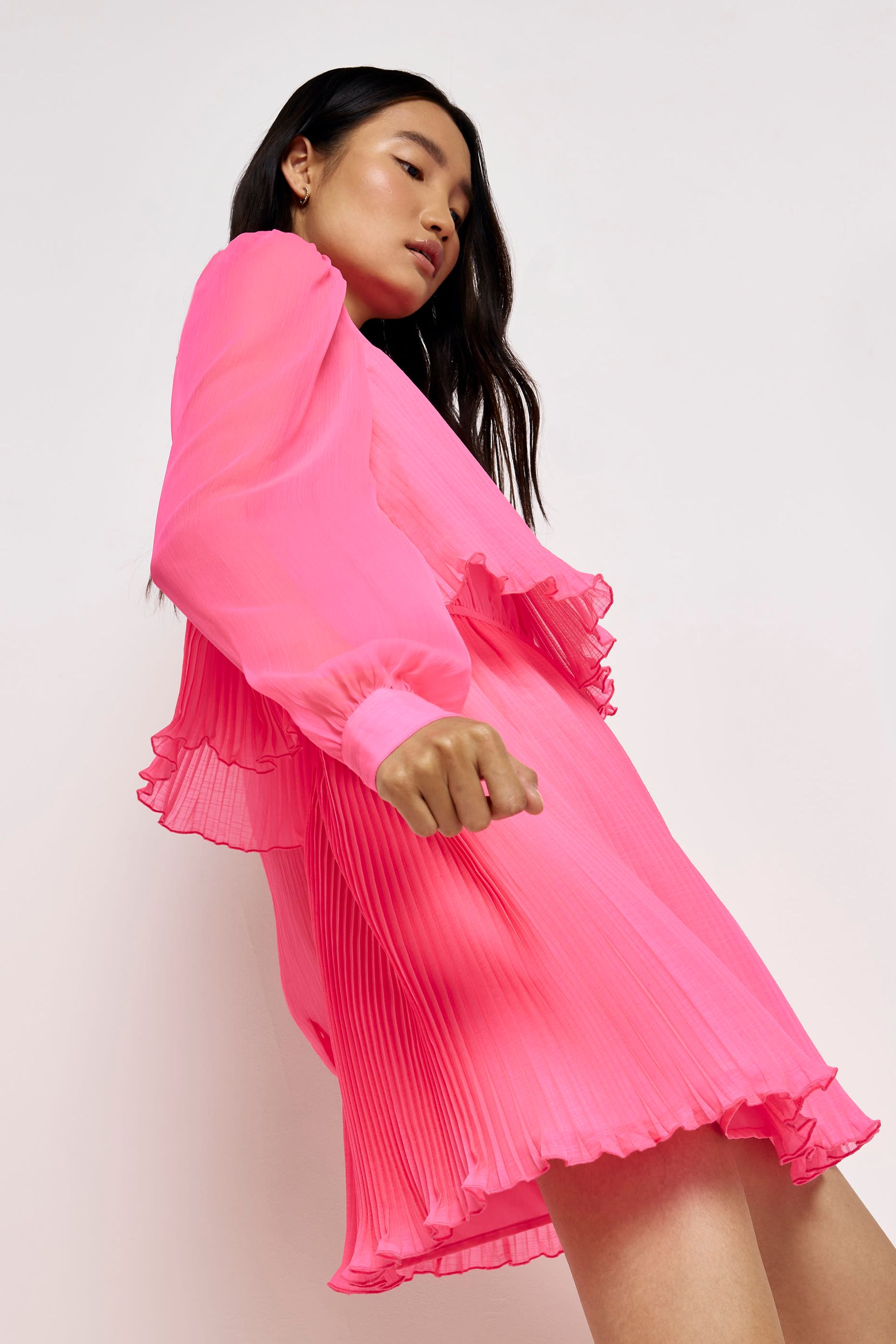 River island pink pleated dress top