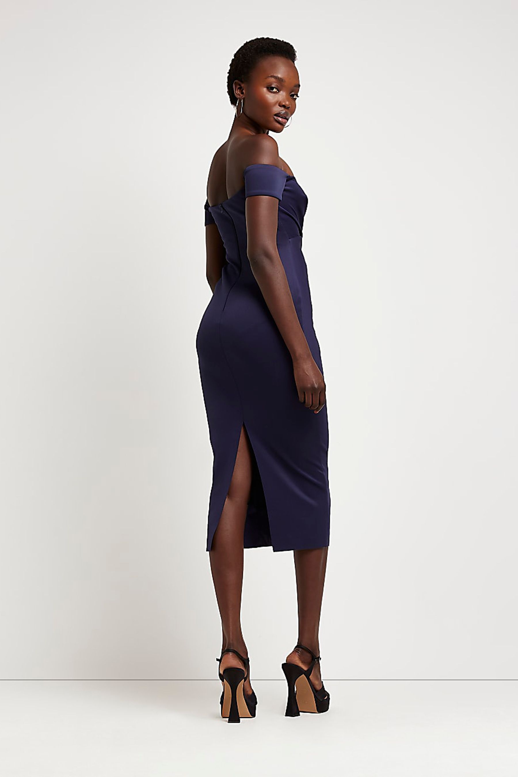 Buy River Island Navy Blue Bardot Cross Over Dress from Next Luxembourg