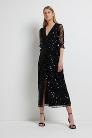 River Island Black Wrap Front Maxi Dress - Image 1 of 4