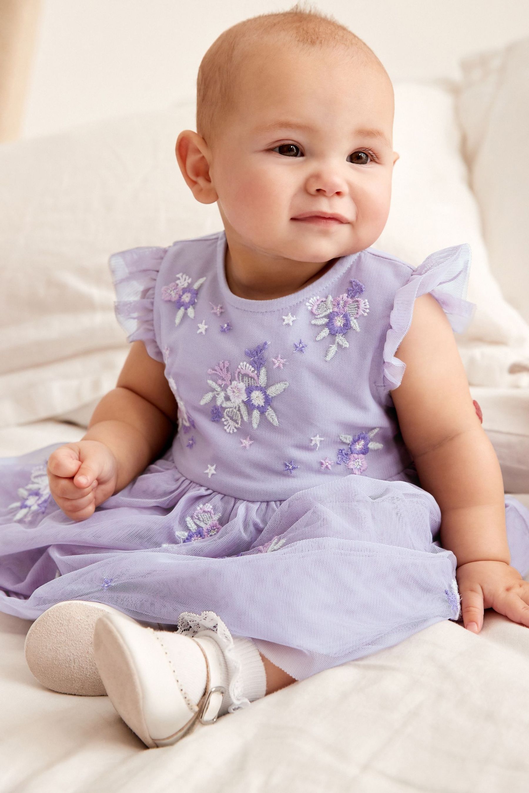 Lilac Purple Embellished Mesh Baby Dress 0mths 2yrs