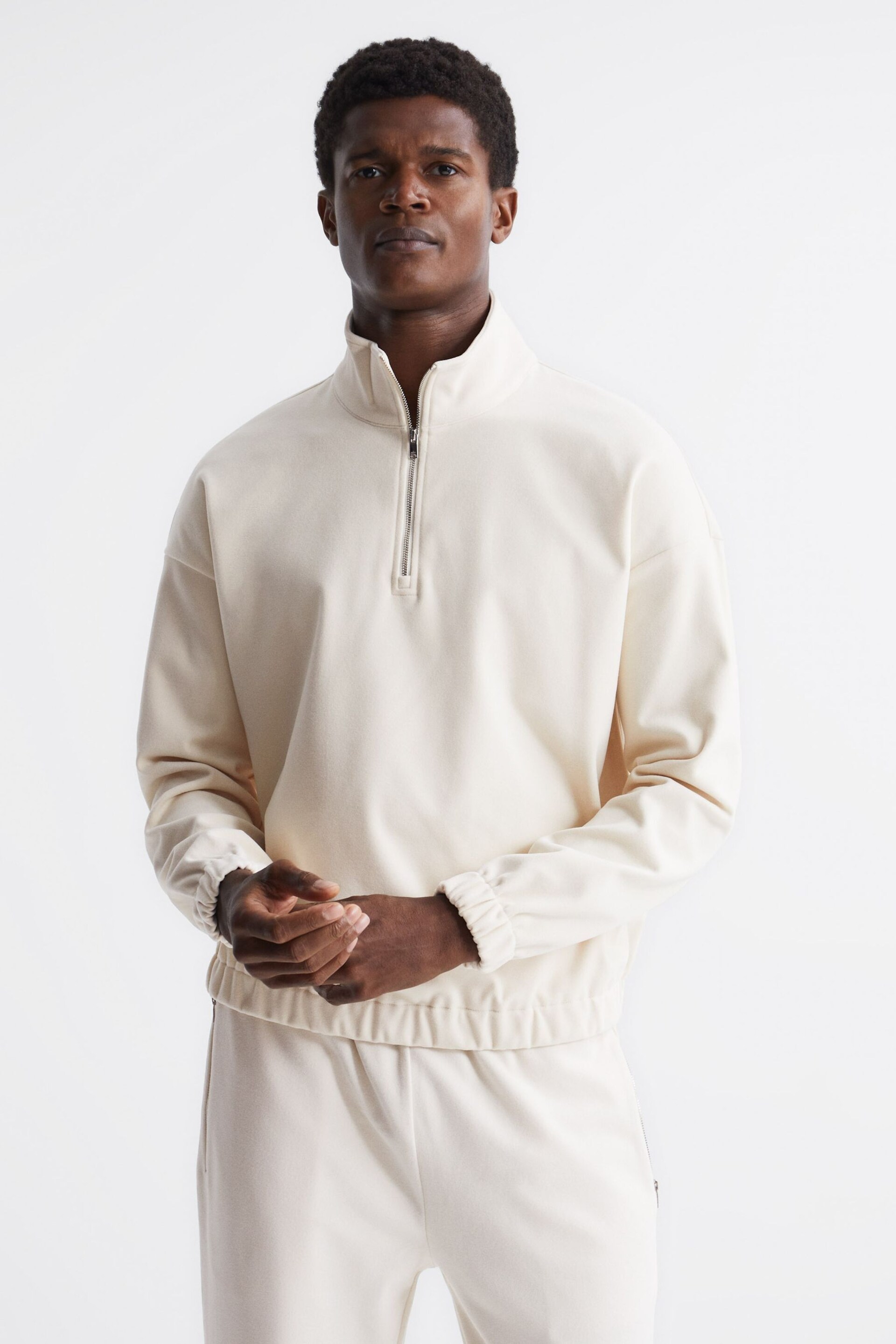 Reiss Ivory Jeremy Micro Fleece Half Zip Jumper - Image 1 of 5