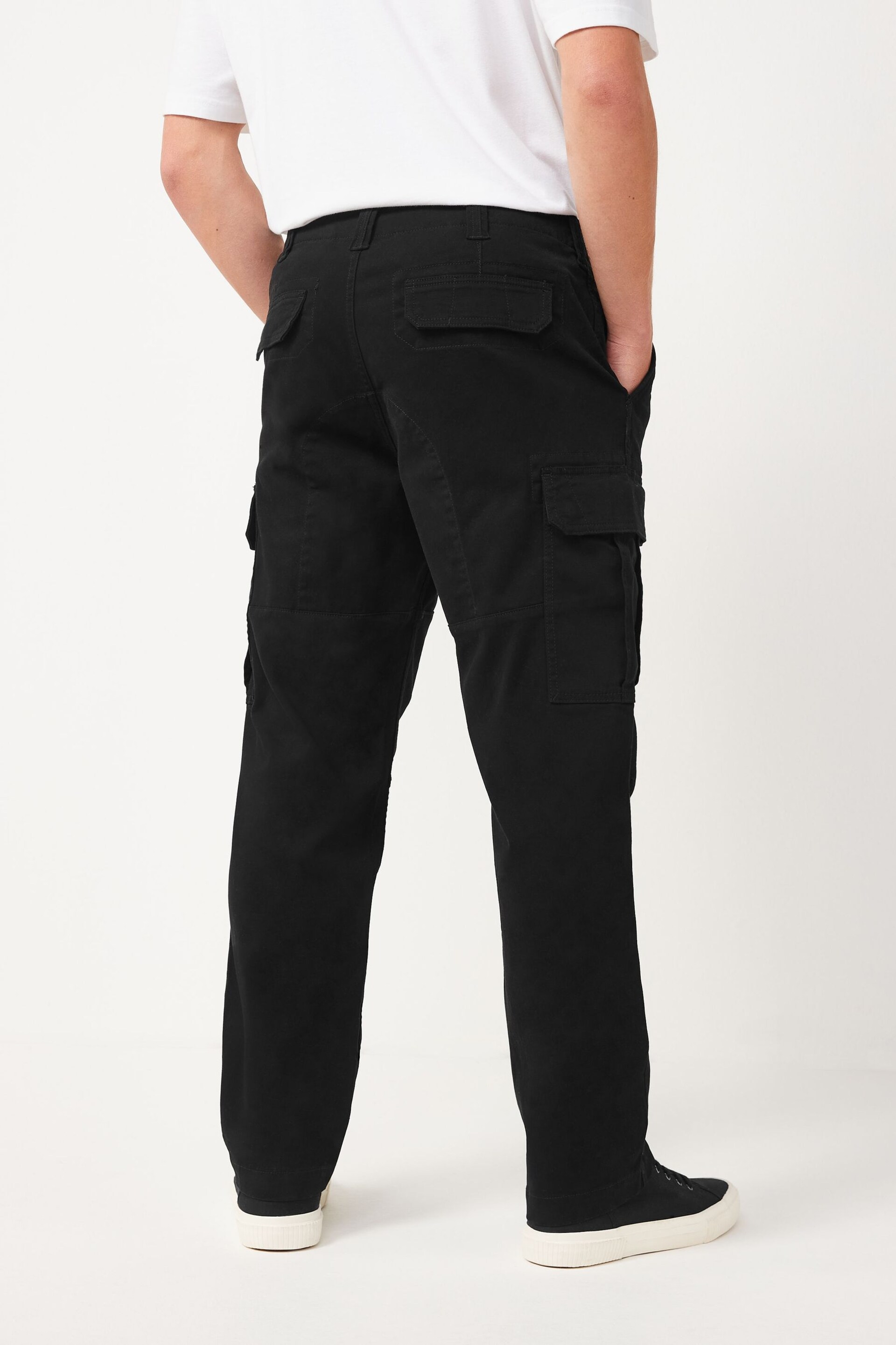 Black Straight Fit Cotton Stretch Cargo Trousers - Image 3 of 8