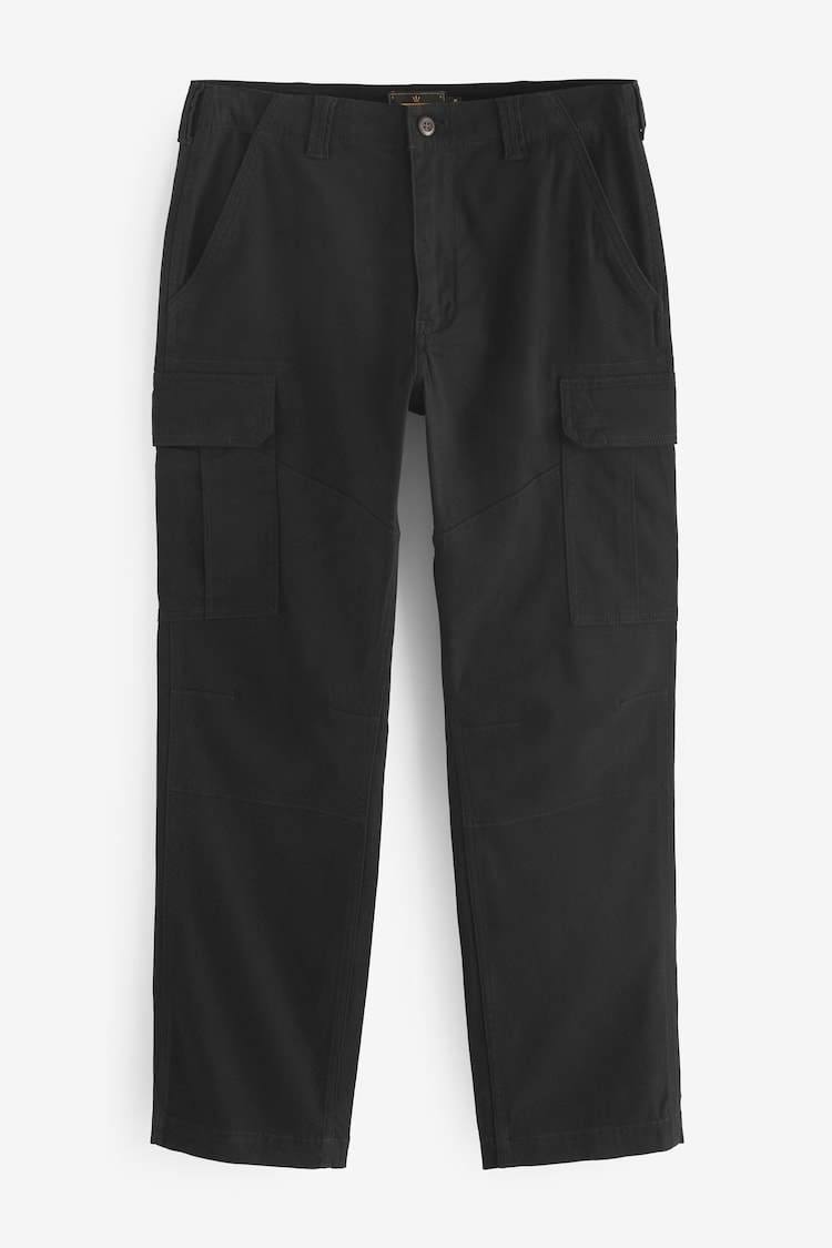 Black Straight Fit Cotton Stretch Cargo Trousers - Image 5 of 8