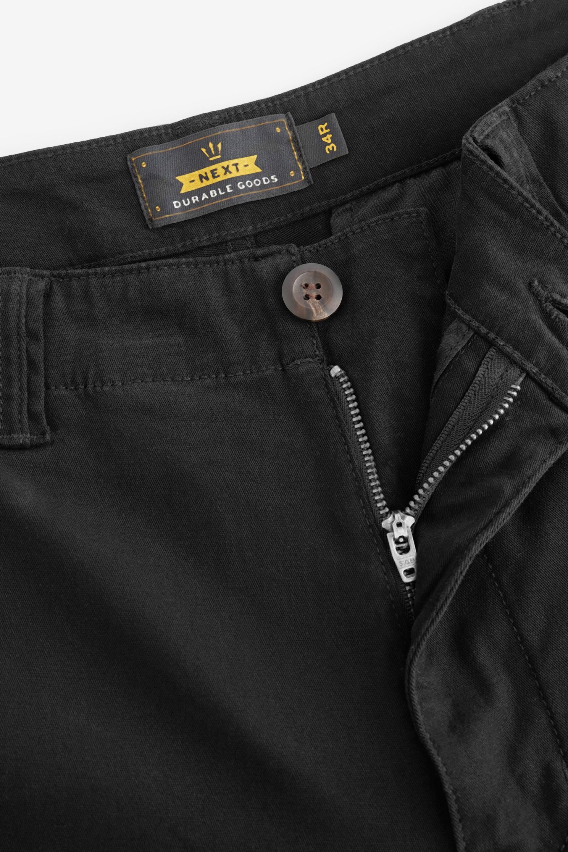 Black Straight Fit Cotton Stretch Cargo Trousers - Image 7 of 8