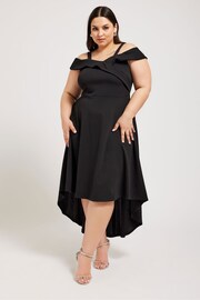 YOURS LONDON Curve Black Black Bardot Dipped Hem Dress - Image 4 of 5