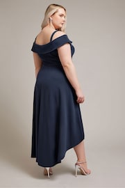 YOURS LONDON Curve Navy Blue Black Bardot Dipped Hem Dress - Image 3 of 5