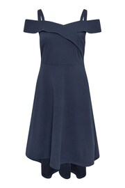 YOURS LONDON Curve Navy Blue Black Bardot Dipped Hem Dress - Image 5 of 5