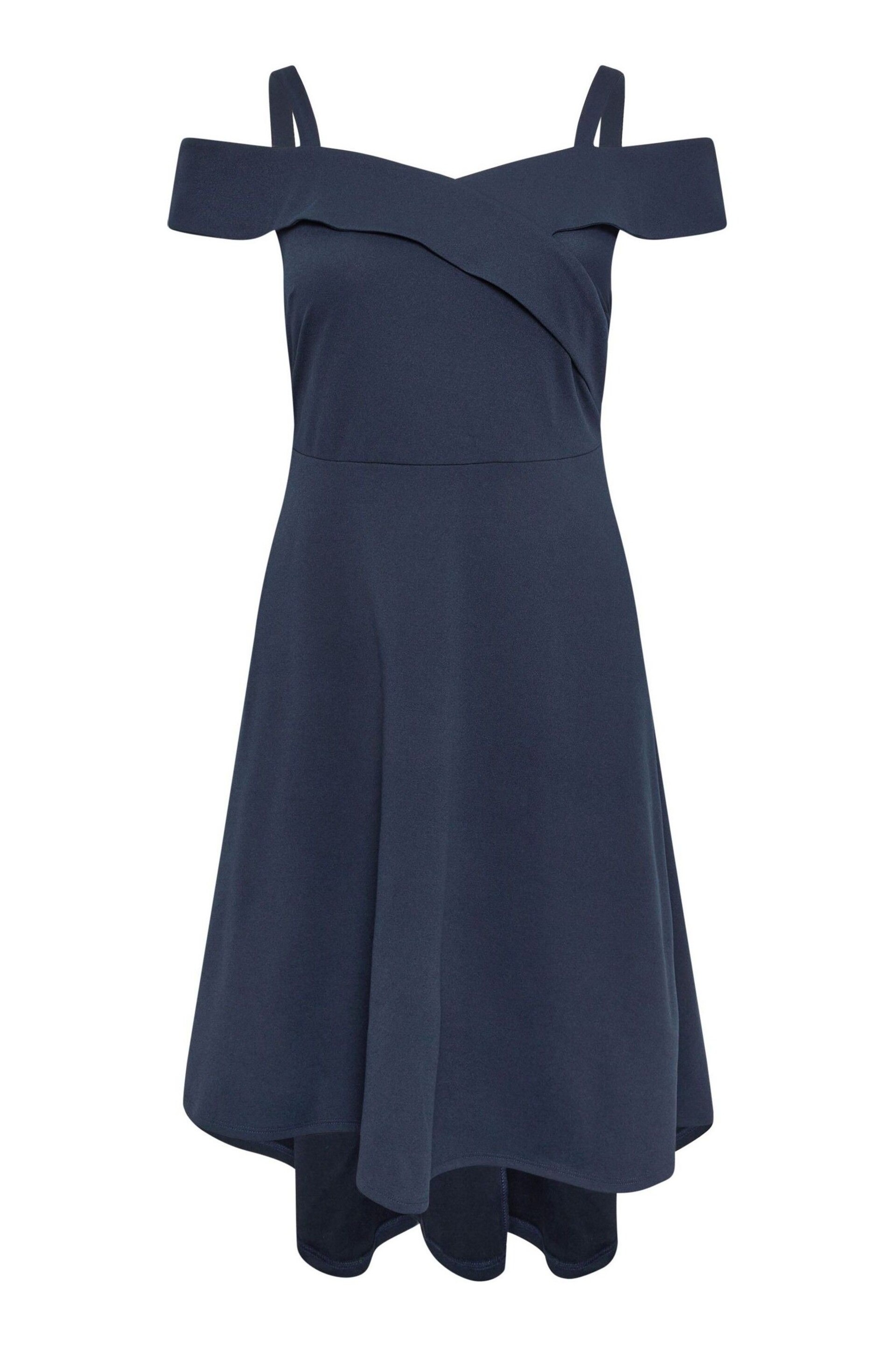 YOURS LONDON Curve Navy Blue Black Bardot Dipped Hem Dress - Image 5 of 5