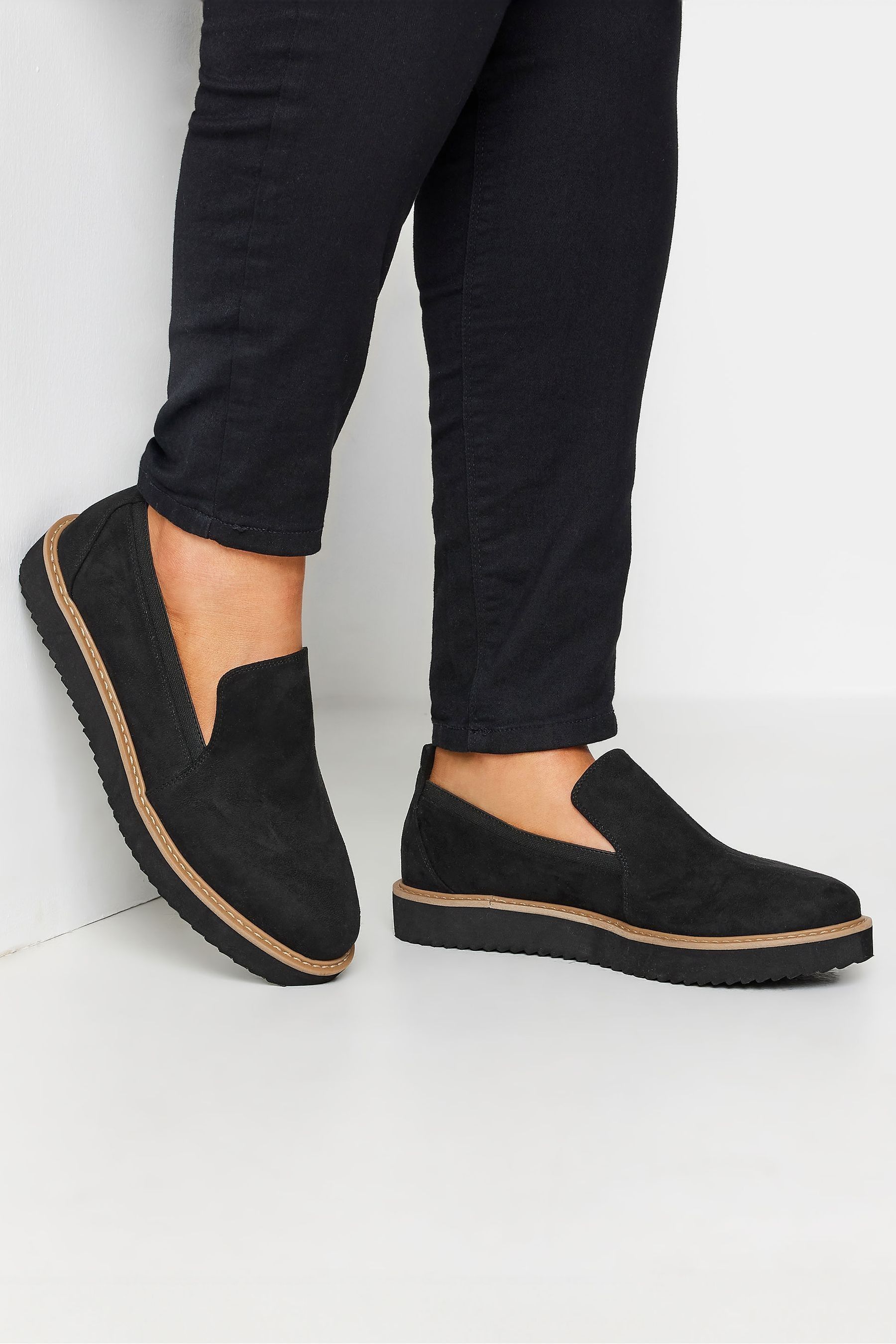 Yours Curve Black Faux Suede Slip On Loafers In Extra Wide EEE Fit 8 Womens