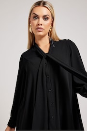 Yours Curve Black Tie-Neck Gather Blouse - Image 4 of 5