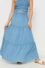 PixieGirl Petite Blue Chambray Tiered Maxi Skirt - Image 2 of 4