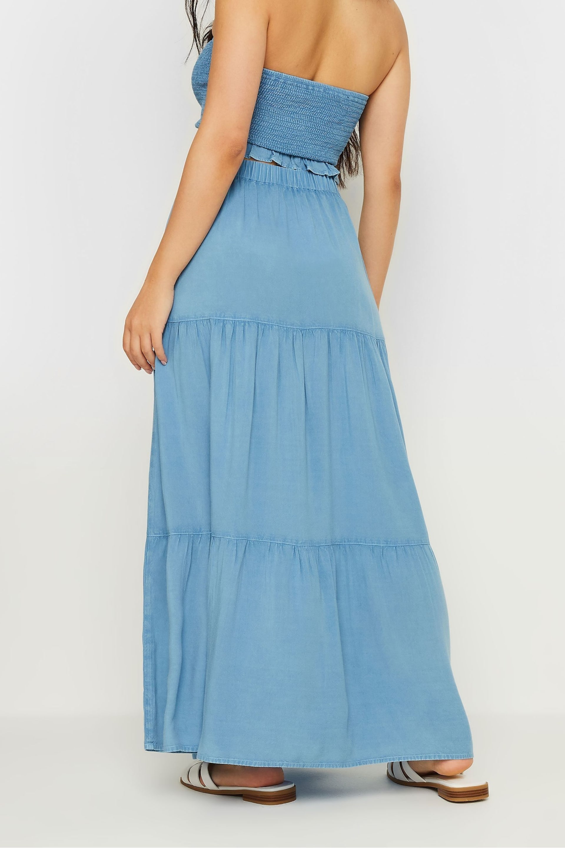 PixieGirl Petite Blue Chambray Tiered Maxi Skirt - Image 3 of 4