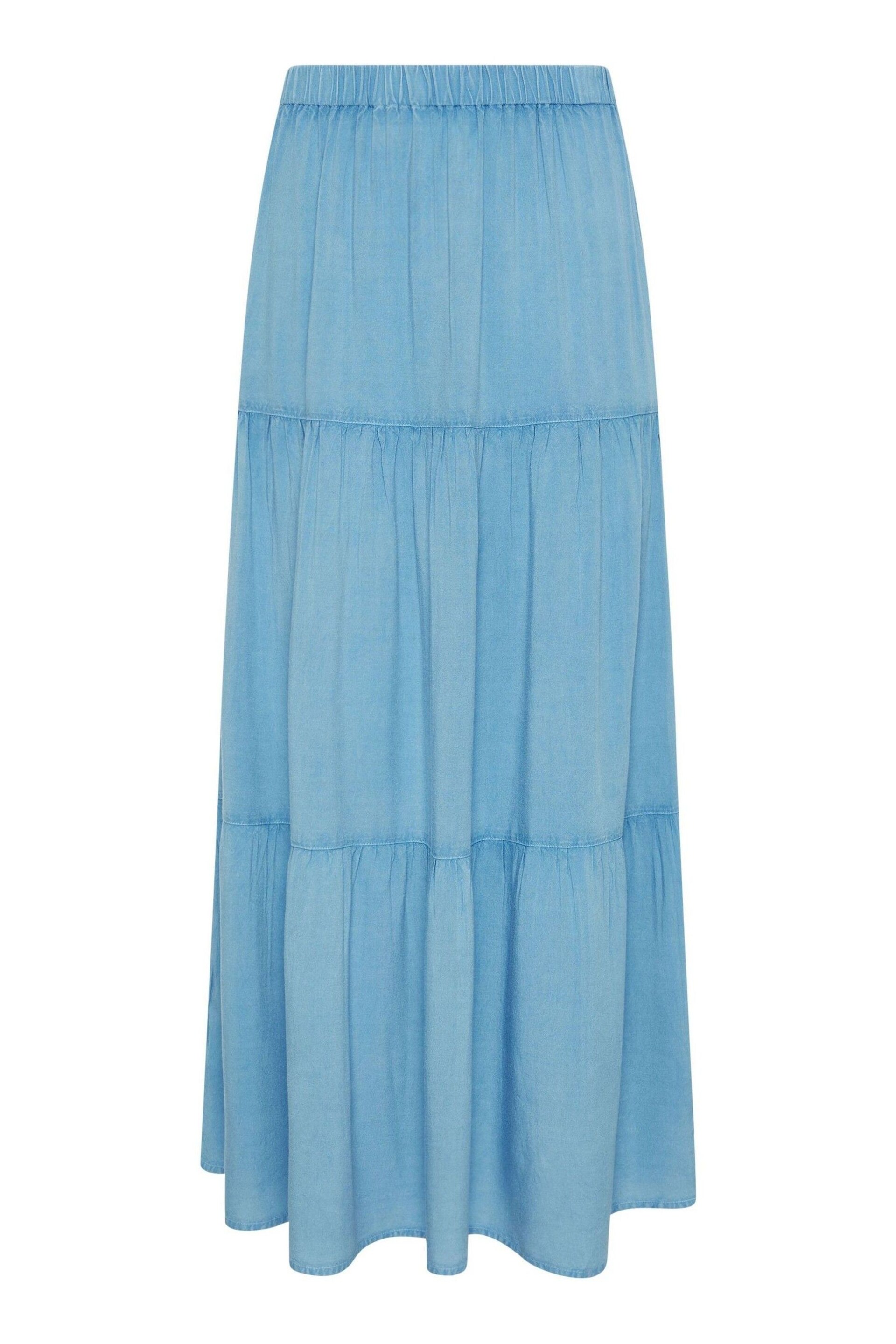 PixieGirl Petite Blue Chambray Tiered Maxi Skirt - Image 4 of 4