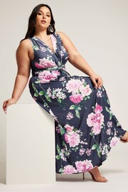 YOURS LONDON Curve Blue Floral Print Knot Front Maxi Dress - Image 1 of 2