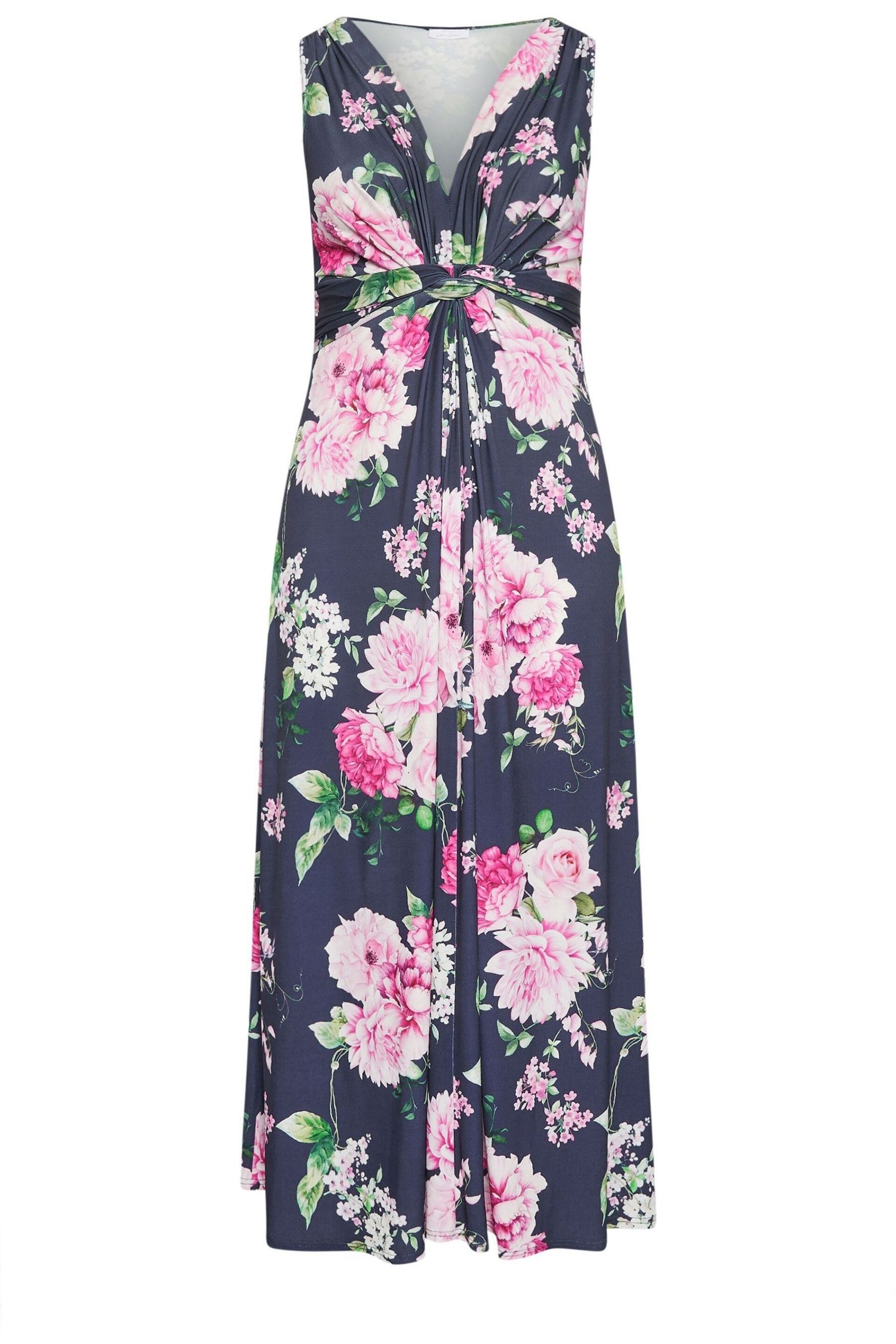 YOURS LONDON Curve Blue Floral Print Knot Front Maxi Dress - Image 2 of 2
