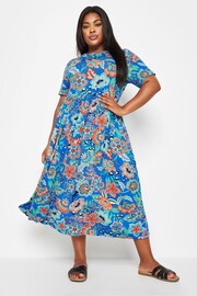Yours Curve Blue Floral Print Midi Smock Dress - Image 1 of 5