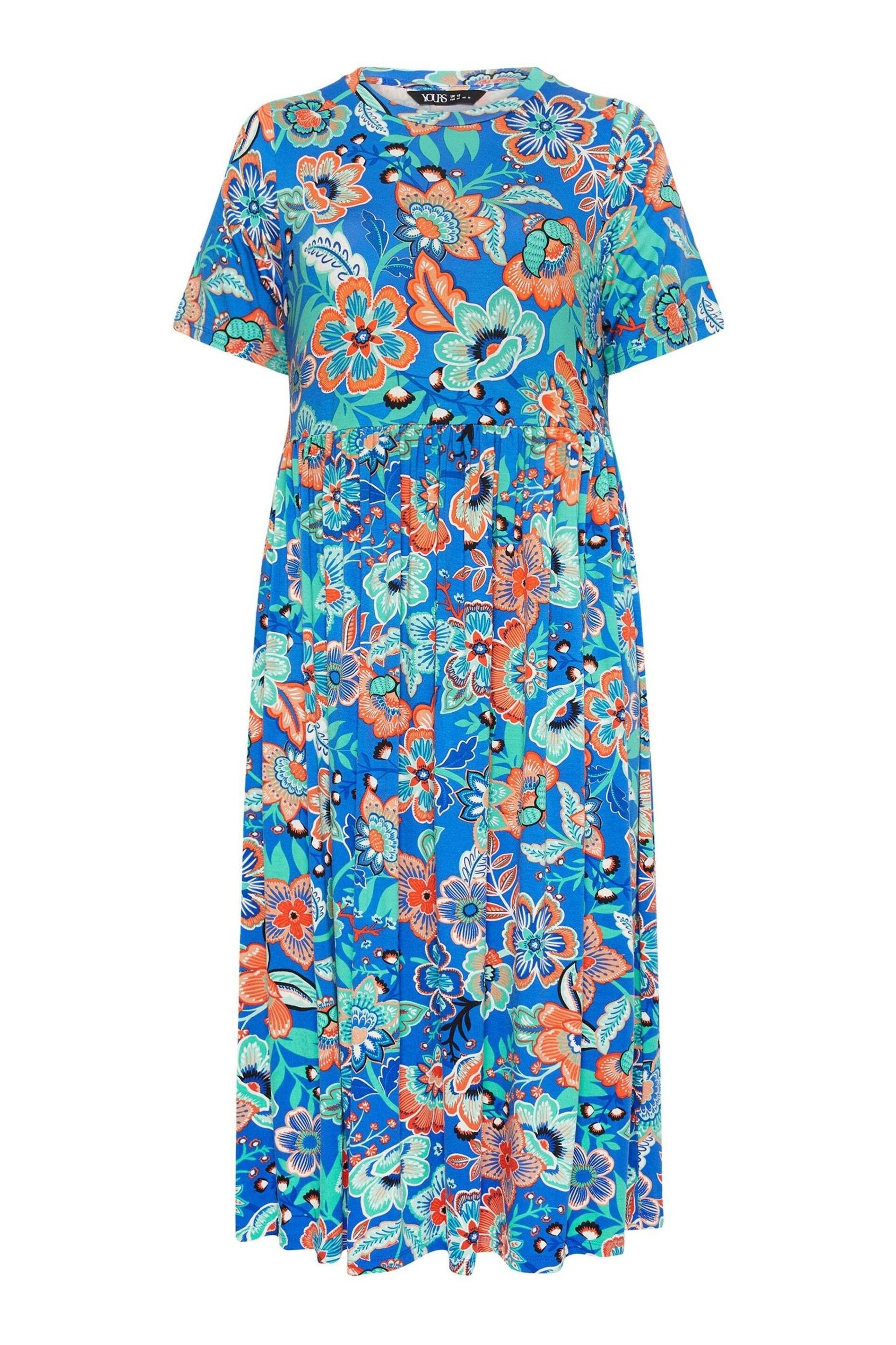 Yours Curve Blue Floral Print Midi Smock Dress - Image 5 of 5