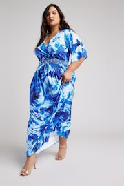 Yours Curve Blue London Floral Angel Sleeve Maxi Dress - Image 1 of 5