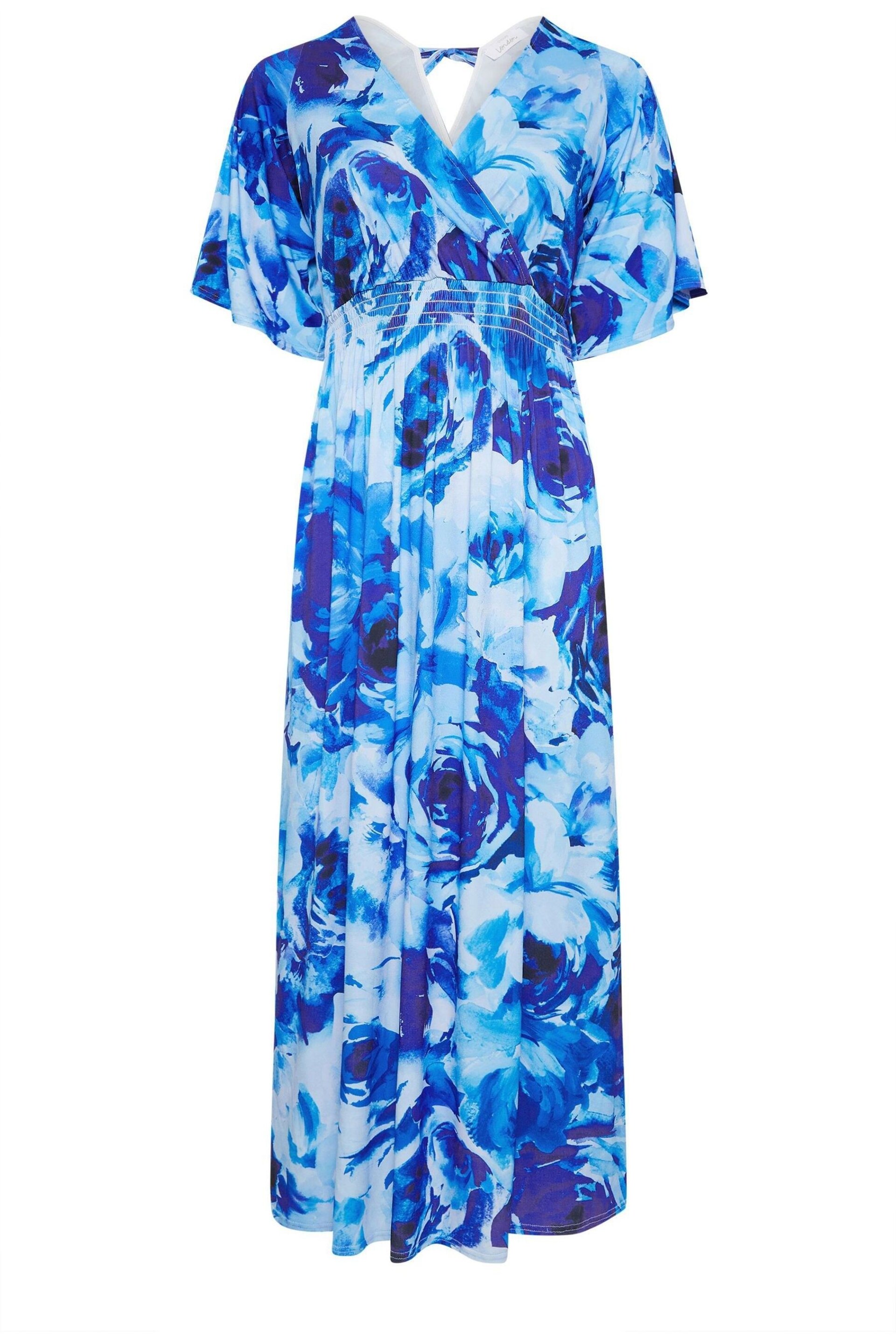 Yours Curve Blue London Floral Angel Sleeve Maxi Dress - Image 5 of 5