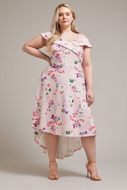 YOURS LONDON Curve Pink Black Bardot Dipped Hem Dress - Image 1 of 5