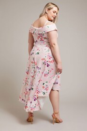 YOURS LONDON Curve Pink Black Bardot Dipped Hem Dress - Image 3 of 5