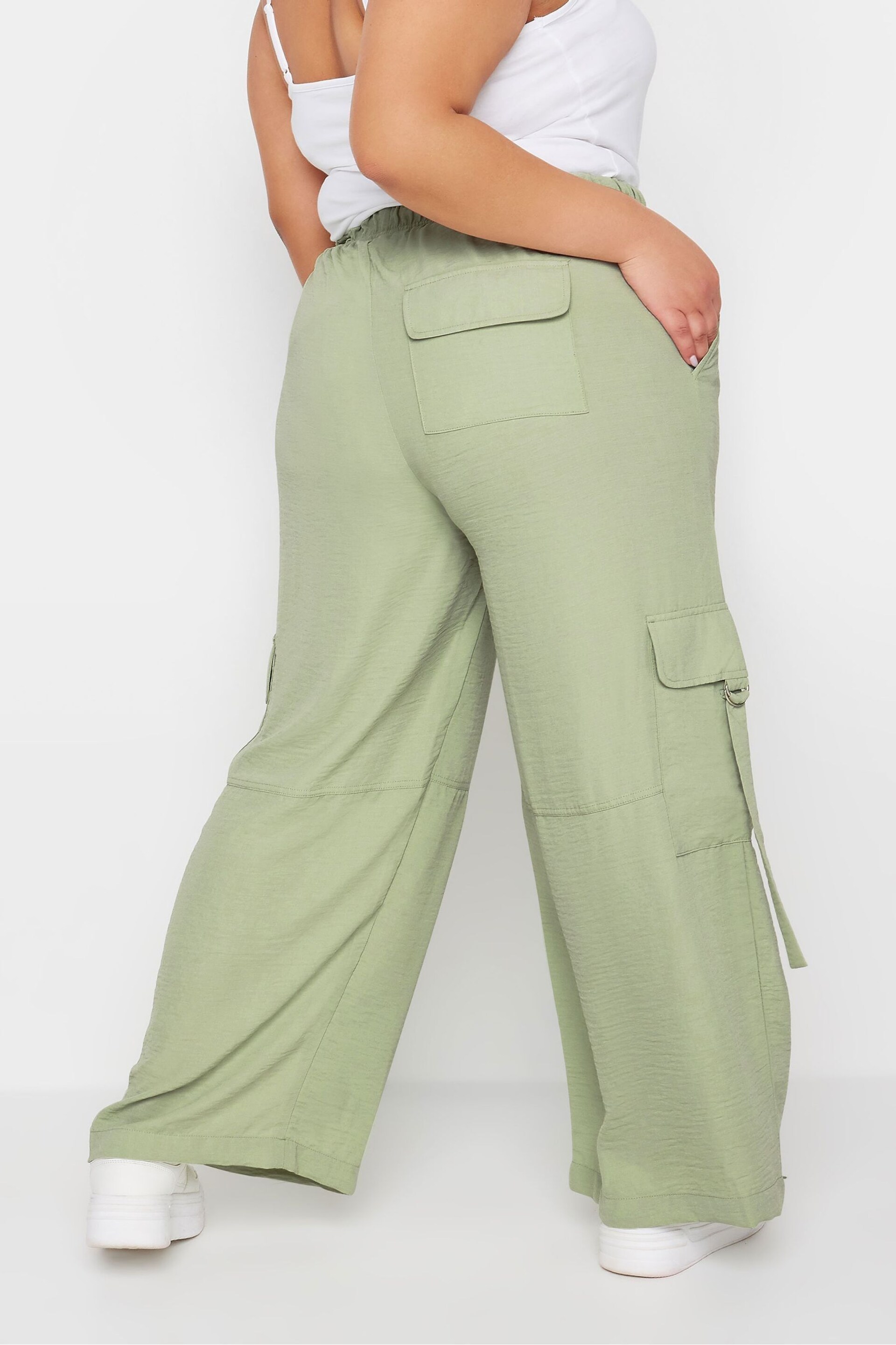Yours Curve Green Twill Cargo Trousers - Image 4 of 5