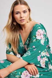Yours Curve Green London Floral Angel Sleeve Maxi Dress - Image 3 of 4