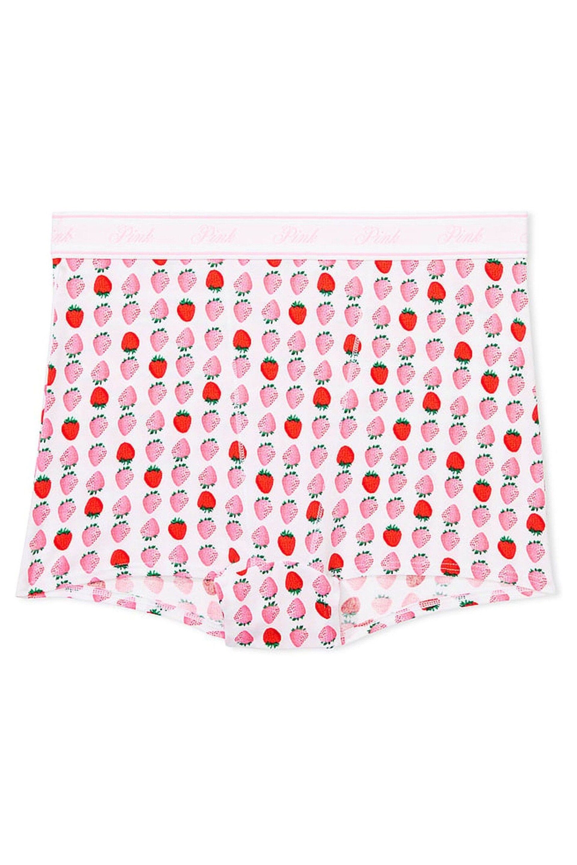 Victoria's Secret PINK Optic White Strawberry Print Cotton Logo High Waist Boyshort Knickers - Image 3 of 3