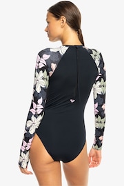 Roxy Floral Long Sleeve Onesie Black Swimsuit - Image 2 of 6