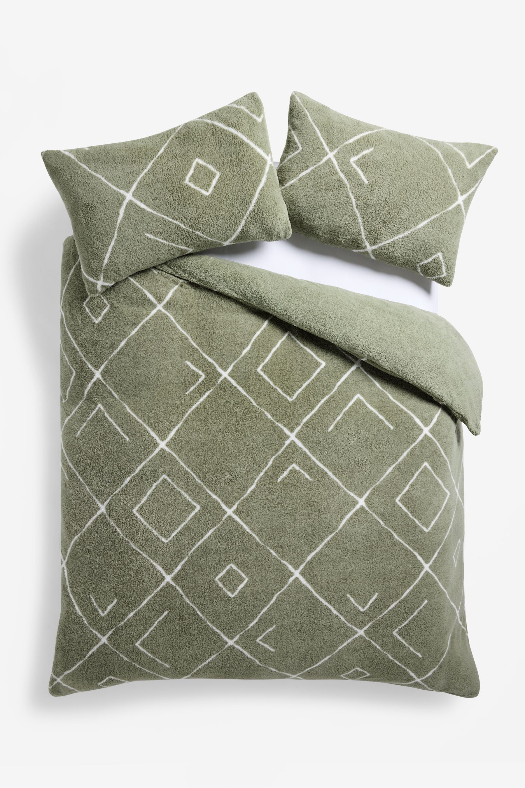 Buy Sage Green Printed Fleece Duvet Cover and Pillowcase Set from Next Luxembourg