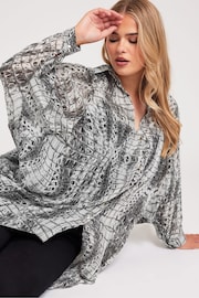 Yours Curve Grey Snake Print Longline Batwing Sleeve Shirt - Image 1 of 5