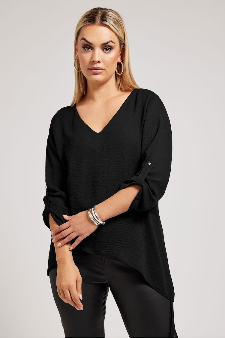 Yours Curve Black Asymmetric Hem Blouse - Image 1 of 5