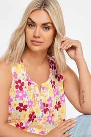 Yours Curve Yellow Yellow Floral Print Pintuck Henley Vest Top - Image 4 of 5