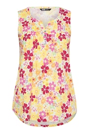 Yours Curve Yellow Yellow Floral Print Pintuck Henley Vest Top - Image 5 of 5